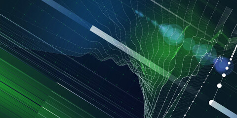 Abstract  background vawy grid  with blurred lines and data.  Big Data. Technology concept data grid.  Banner for business, science and technology data analytics.