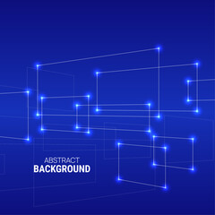 Obraz premium Vector abstract background with overlapping square and glowing dots. High tech design. Node molecule structure. Science and connection concept.