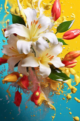 Fototapeta na wymiar An abstract surreal photograph of a Jasmine splashed in bright paint. Generative AI technology.