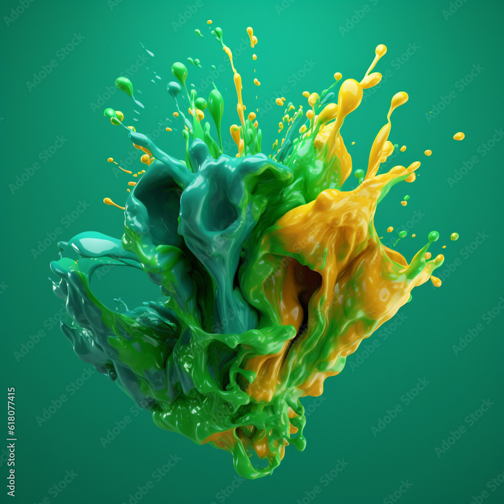 Poster an abstract surreal photograph of a mint splashed in bright paint. generative ai technology.