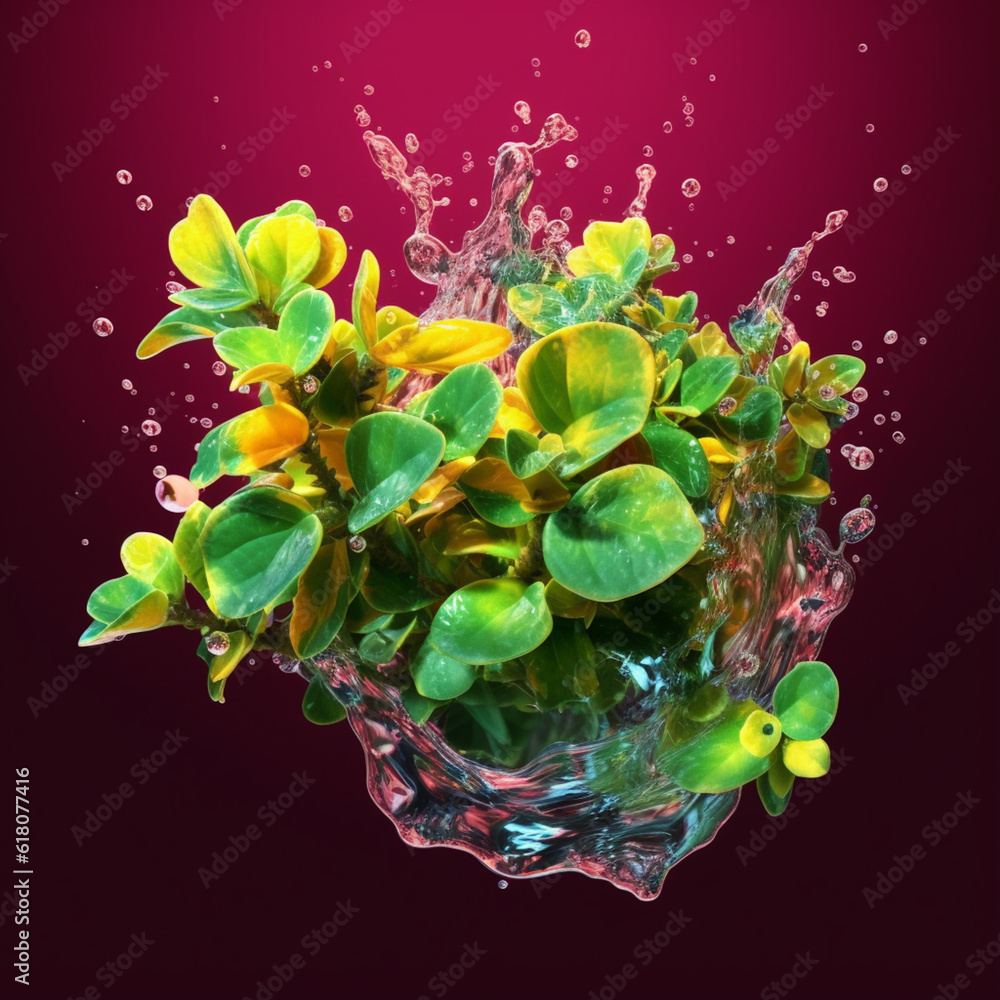 Aufkleber an abstract surreal photograph of a marjoram splashed in bright paint. generative ai technology.