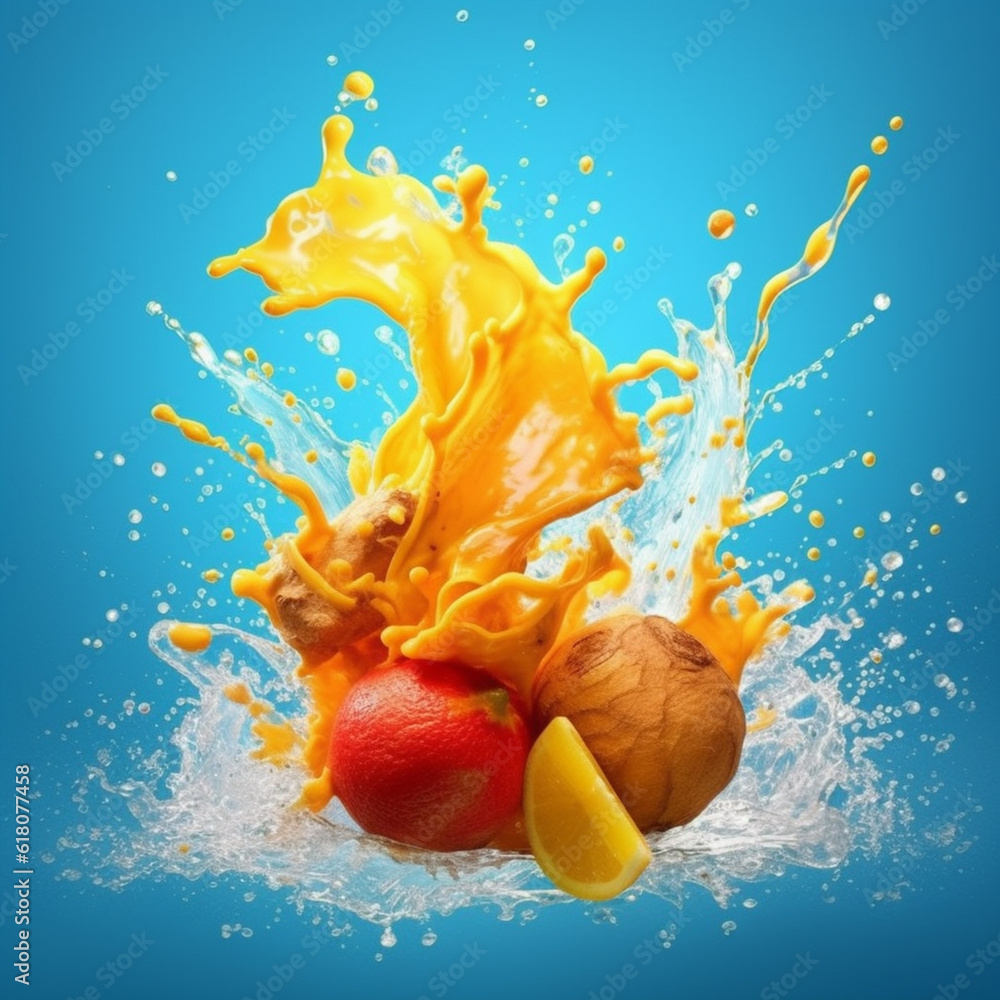 Aufkleber An abstract surreal photograph of a Ginger splashed in bright paint.  Generative AI technology.