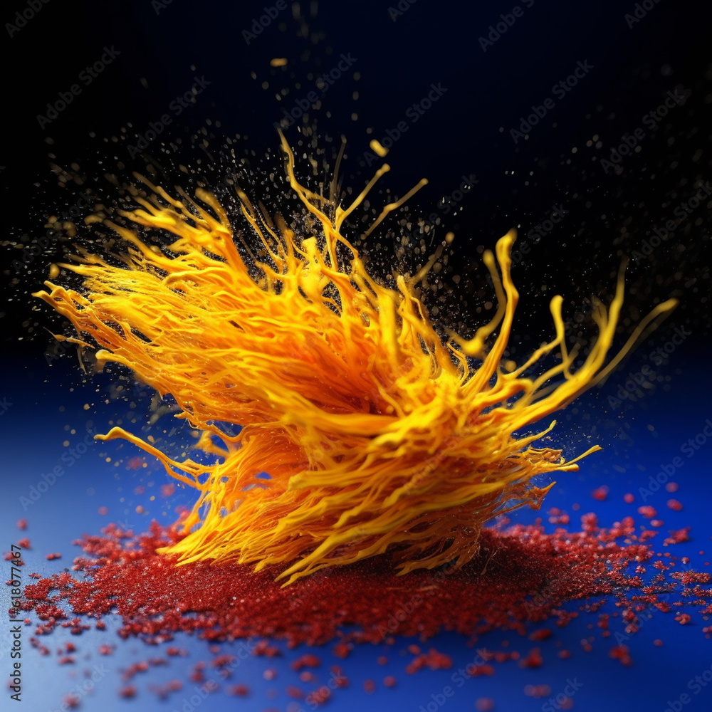 Fototapete an abstract surreal photograph of a cumin splashed in bright paint. generative ai technology.