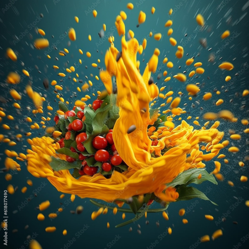 Aufkleber An abstract surreal photograph of a Fenugreek splashed in bright paint.  Generative AI technology.