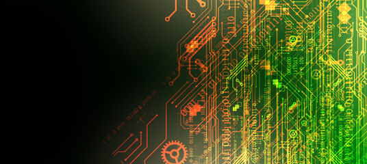 Abstract background on technological and scientific topics. Various techno details with using digital code.