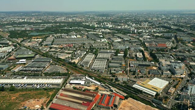 Aerial shot of commercial and industrial venues in Gennevilliers to the north of Paris in France
