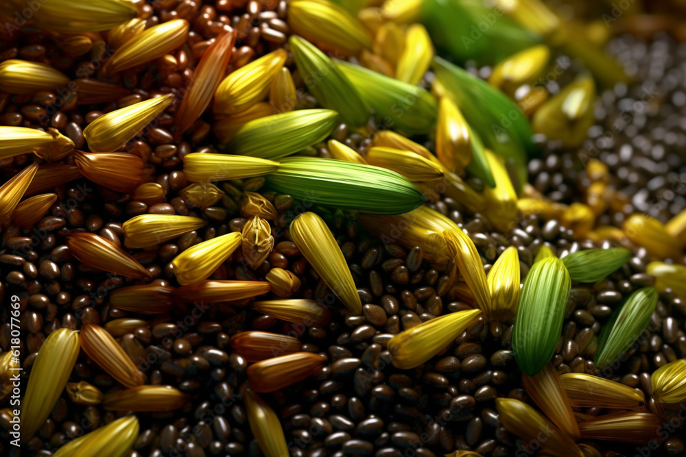 Poster an artistic image of celery seeds, known for their small size and earthy, celery-like flavor. genera