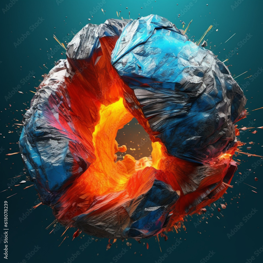 Poster an abstract surreal photograph of a labradorite splashed in bright paint. generative ai technology.
