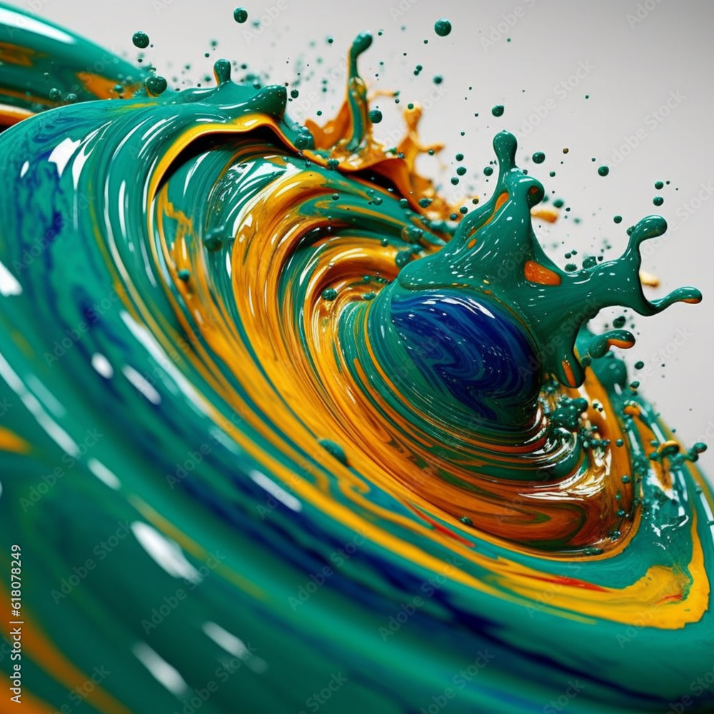 Poster an abstract surreal photograph of a malachite splashed in bright paint. generative ai technology.