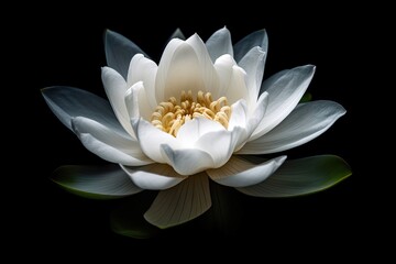 Symbol of Purity. Closeup of Fresh White Lotus Flower on Black Background