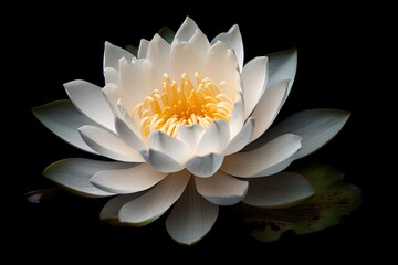 Symbol of Purity. Closeup of Fresh White Lotus Flower on Black Background