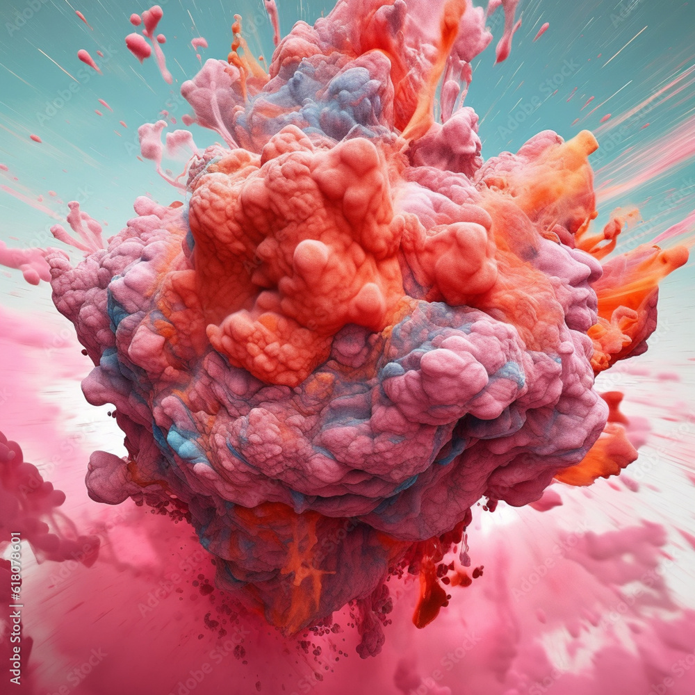 Aufkleber An abstract surreal photograph of a Rhodochrosite splashed in bright paint. Generative AI technology.