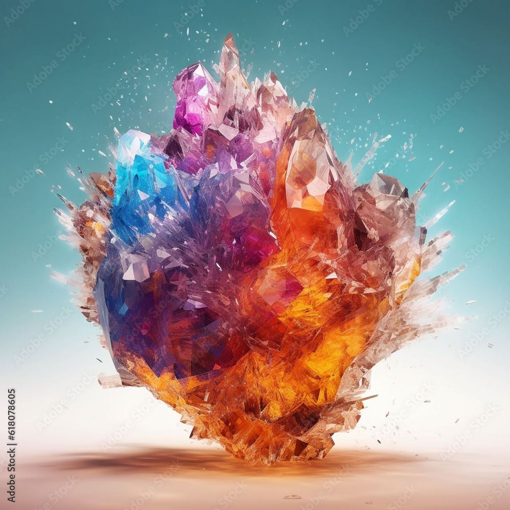 Aufkleber An abstract surreal photograph of a Smoky quartz splashed in bright paint.  Generative AI technology.