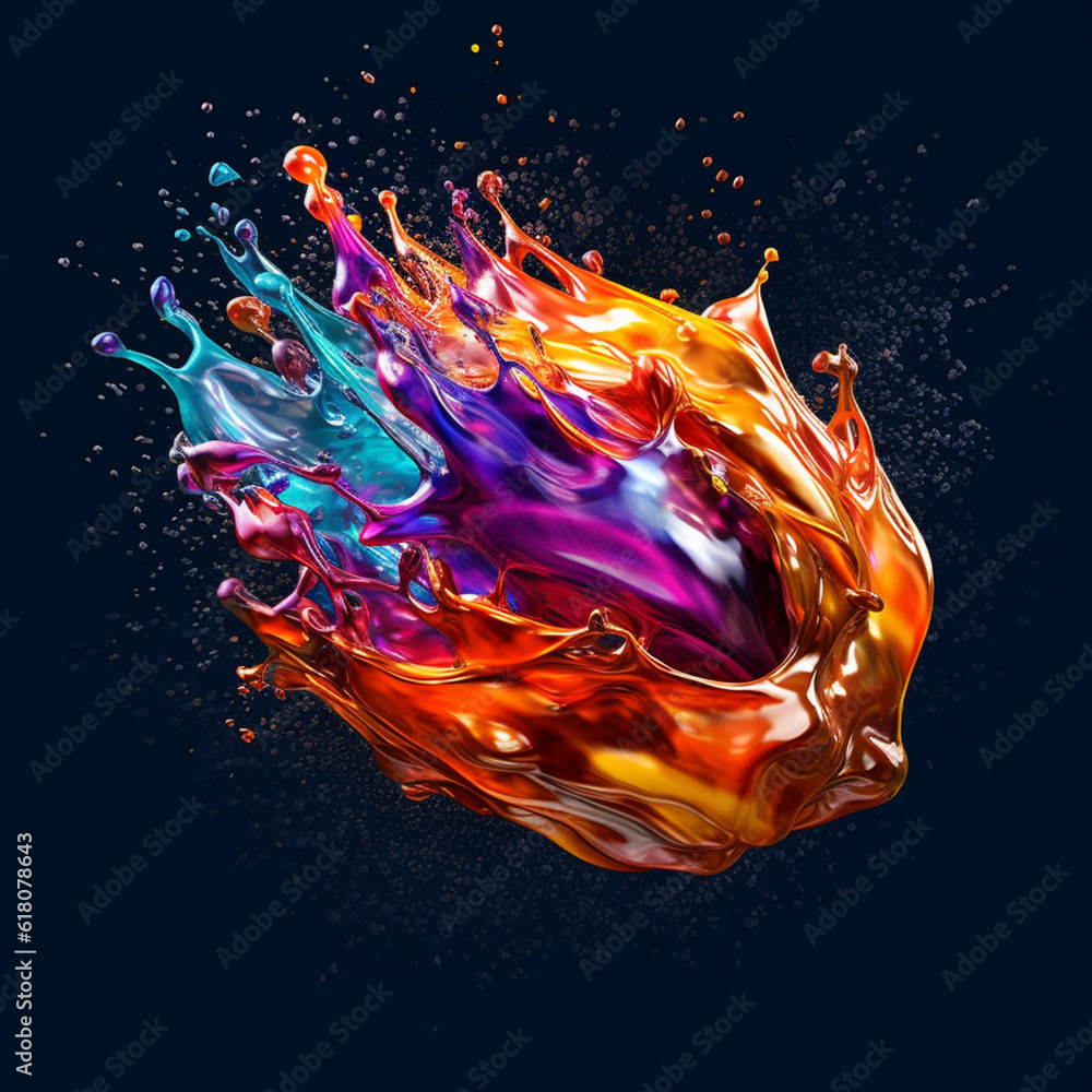 Fototapete An abstract surreal photograph of a Zircon splashed in bright paint.  Generative AI technology.