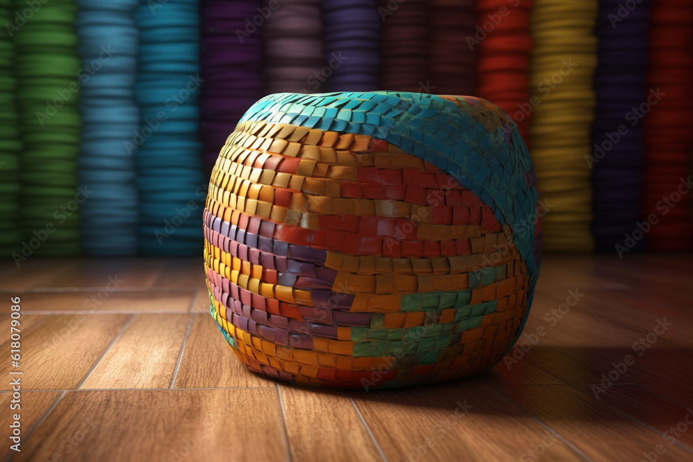 Aufkleber An image capturing a woven storage bin with a lid, made from seagrass or water hyacinth, providing a stylish way to declutter  Generative AI technology.