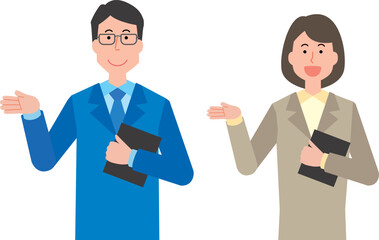 Obraz premium 案内する男女のイラスト
