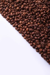 AI generated illustration of a diagonal background featuring coffee beans with ample space for text