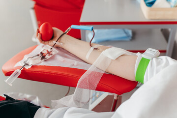 Donating blood at a medical center