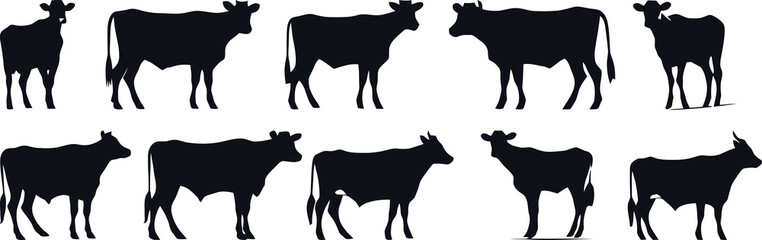 cow silhouette set different pose