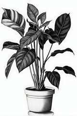 houseplant illustration thick lines black and white white background 