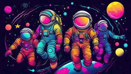 Funky Astronauts Pink Orange And