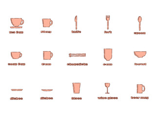 食器アイコンセット　赤