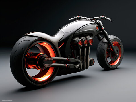 3D illustration of a future motorcycle equipped with the latest features. Aerodynamic sports style.
