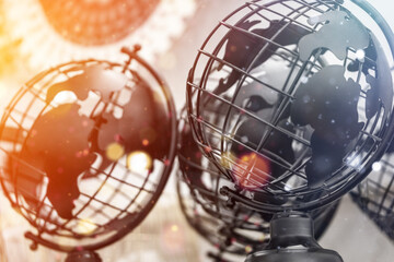 Metal globe black. Complex sphere geometry. Global digital mesh network.