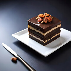 Chocolate cake with nuts on top created with generative AI