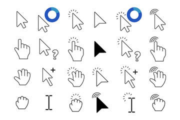 Computer click mouse symbol collection. Set of arrow and hand cursor icon. Click cursor website collection
