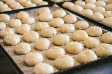 unbaked buns production of traditional sicilian food in an industrial bakery.