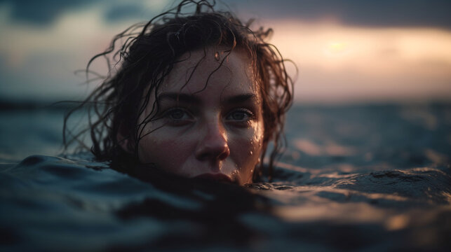 Portrait of a woman in the sea. generative Ai