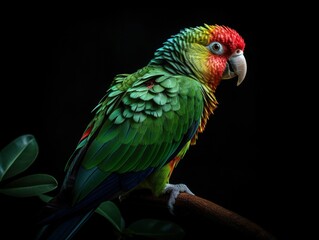 Obraz premium AI-generated illustration of a parrot with striking red and green plumage perched on a branch.