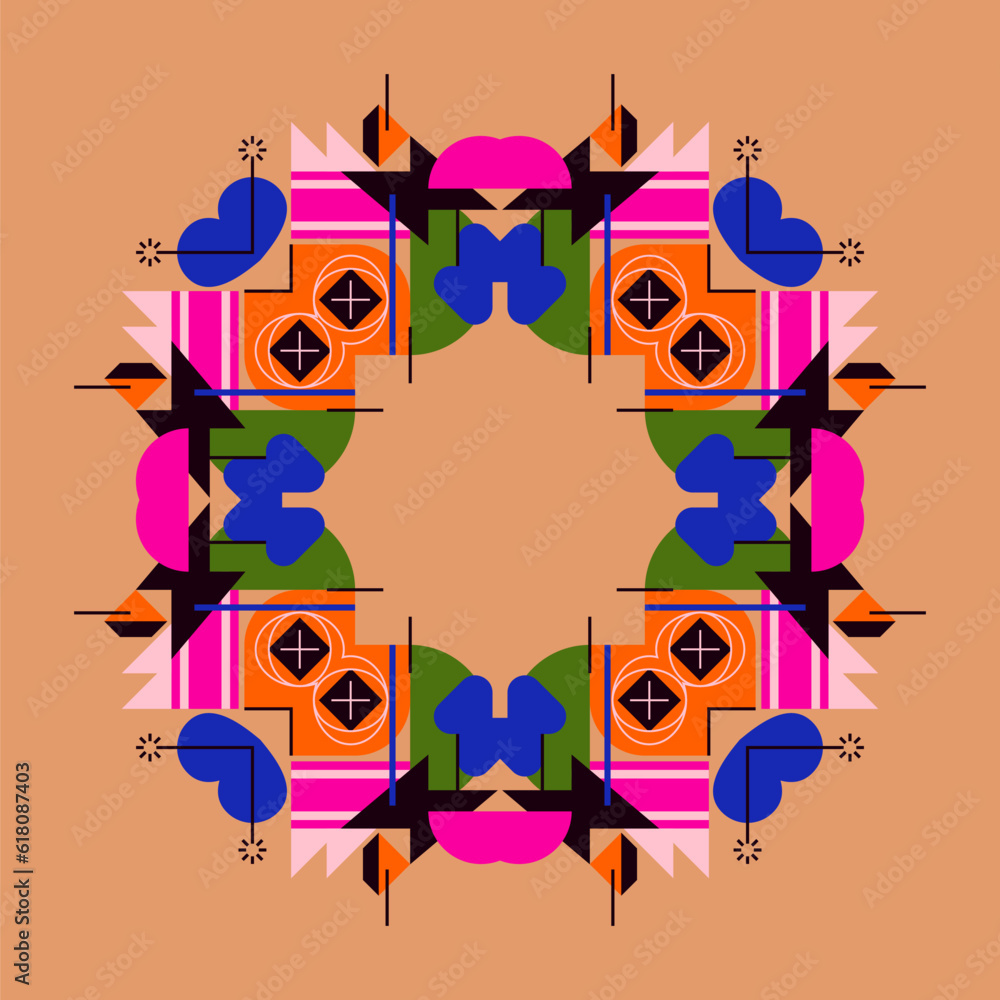 Poster symmetrical composition of geometric shapes. abstract element for design. vector illustration in a f