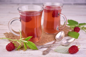 Medicinal tea from fresh raspberries.Healthy drink concept.

