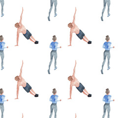 Sports at sunrise.Running.Gymnastics.Morning gym.Watercolor sport isolated on white background.