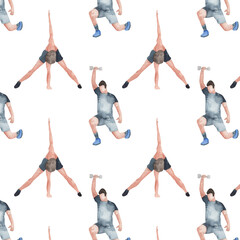 Sports at sunrise.Running.Gymnastics.Morning gym.Watercolor sport isolated on white background.