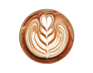 Directly above of creative latte art shapes collection, cappuccino with frothy foam, hot coffee, milk foam, flat lay, top view, isolated cutout, transparent background