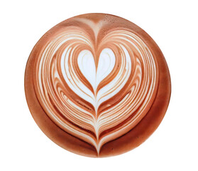 Directly above of creative latte art shapes collection, cappuccino with frothy foam, hot coffee, milk foam, flat lay, top view, isolated cutout, transparent background