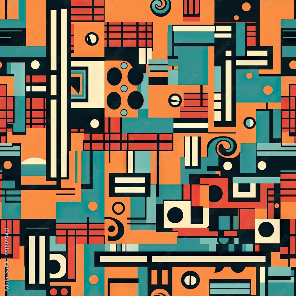 Poster ai generated illustration of vibrant abstract design with geometric seamless patterns