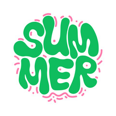 Groovy summer hand drawn vector lettering on white. Cool groovy decorative colorful lettering 