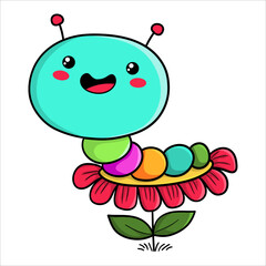 Illustration of a cute worm in a flower, , design for t-shirt