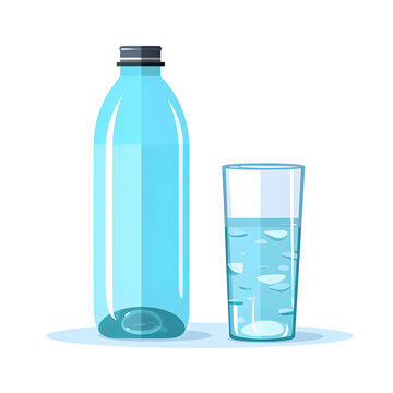 Bottle and glass with water on white background