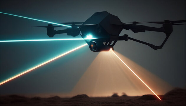 Polizeidrohne im Einsatz mit Laser Technologie Drohnen abwehren und bek&auml;mpfen, Zielortung Milit&auml;r, Generative AI 