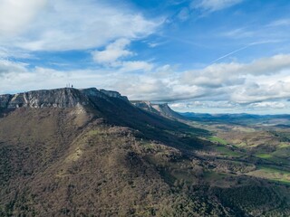 Aerial view of a mountainous landscape with green valleys in Basque Country