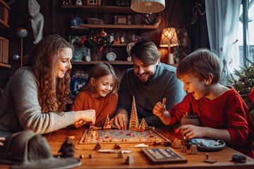 Fototapeta na wymiar Family Playing Board Games - AI Generated