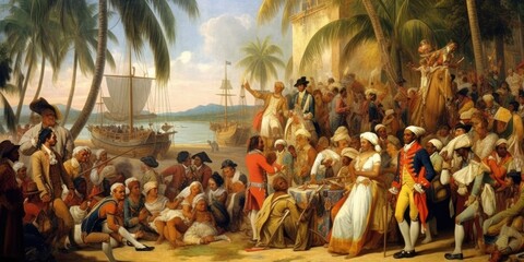 Historic Painting of Colonial Scene - AI Generated - obrazy, fototapety, plakaty