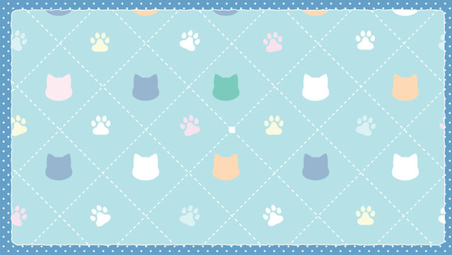 猫柄のアーガイルの背景素材　ブルー
