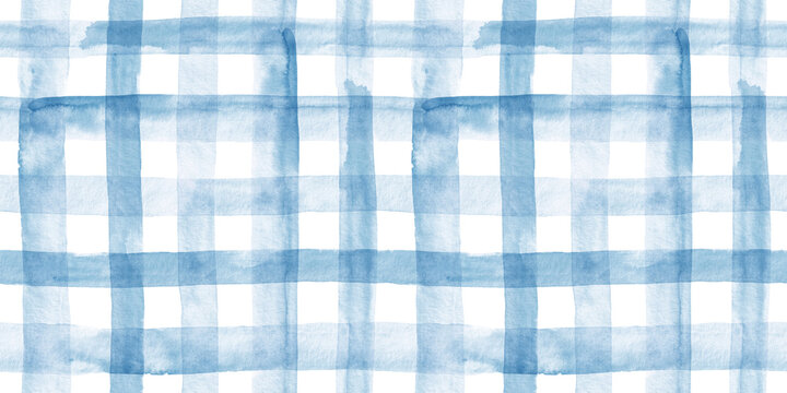 Fototapeta Watercolor plaid in blue. Seamless pattern. 