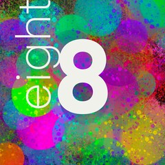 set of white number and word, multicolored background with digital painting, logo and graphic design, typography, eight
